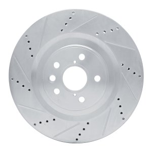 Lexus RC300 Brake Rotor (1) - Front Left - R1 Concepts - Drilled & Slotted - Silver - `13-`25